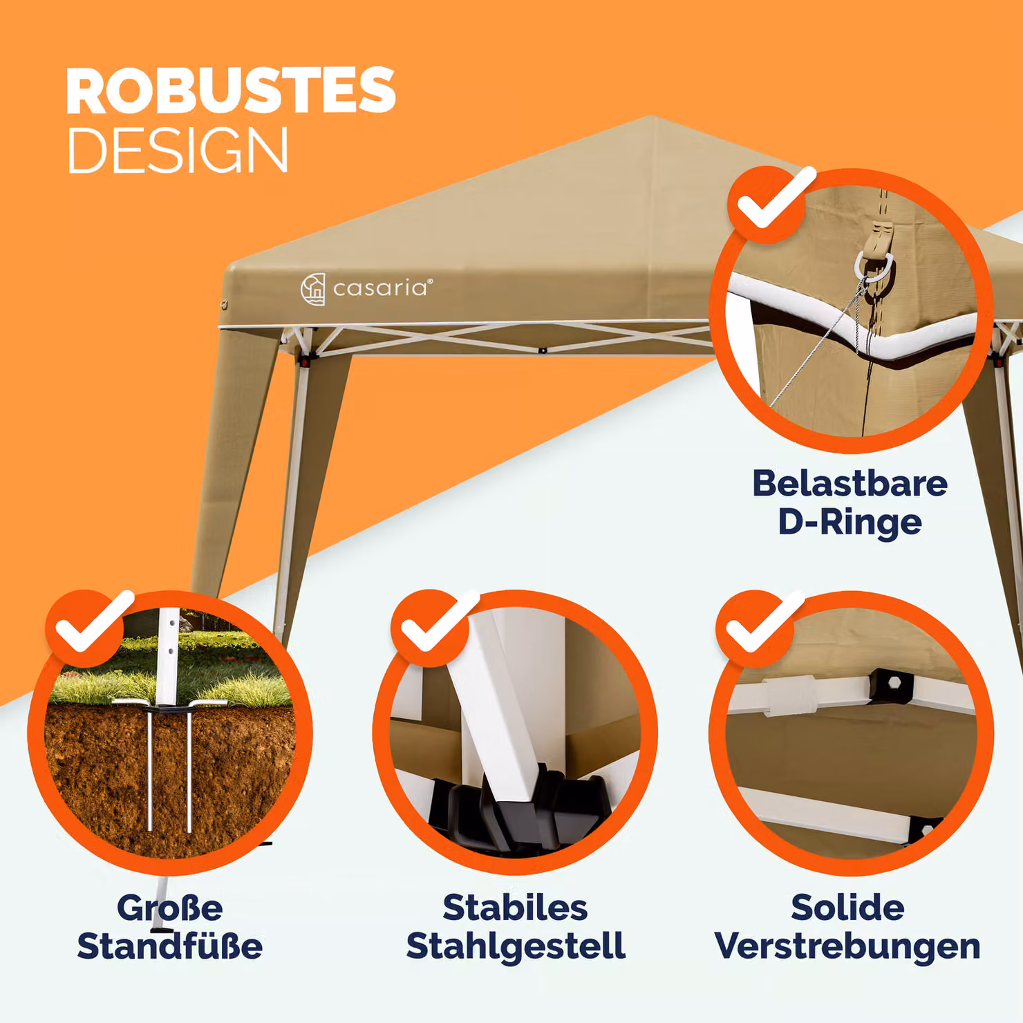 Gazebo pieghevole Casaria beige con 4 pareti laterali e finestre, L/P/H: 300 x 300 x 250 cm – 2