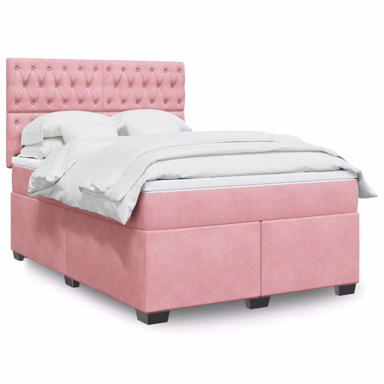 vidaXL Giroletto a Molle con Materasso Rosa in Velluto L/P/H: 160 x 200 cm