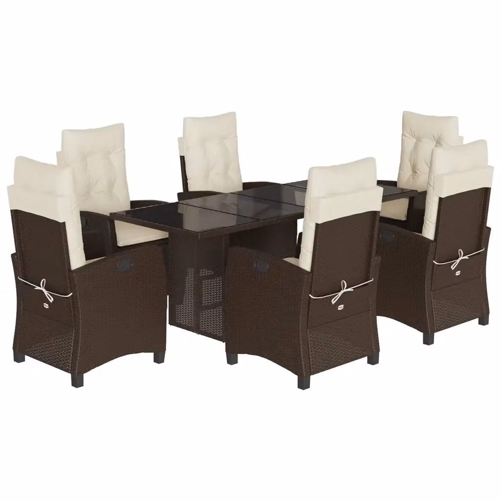 Set da pranzo da giardino vidaXL in polyrattan marrone e bianco con 7 pezzi e piano in vetro – 2
