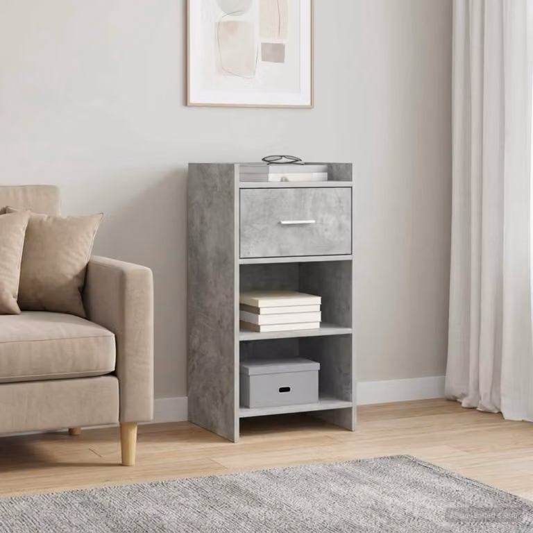 Credenza moderna vidaXL in legno ingegnerizzato e metallo, colore grigio cemento, L 40 cm x P 36 cm x H 80 cm