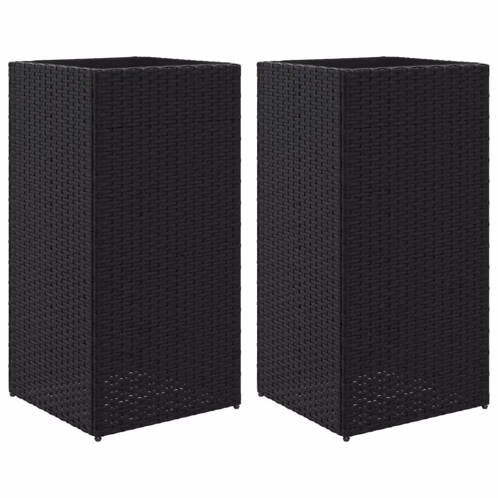 Set di 2 fioriere da giardino vidaXL in polyrattan nere, L/P/H: 40 x 40 x 80 cm – 2