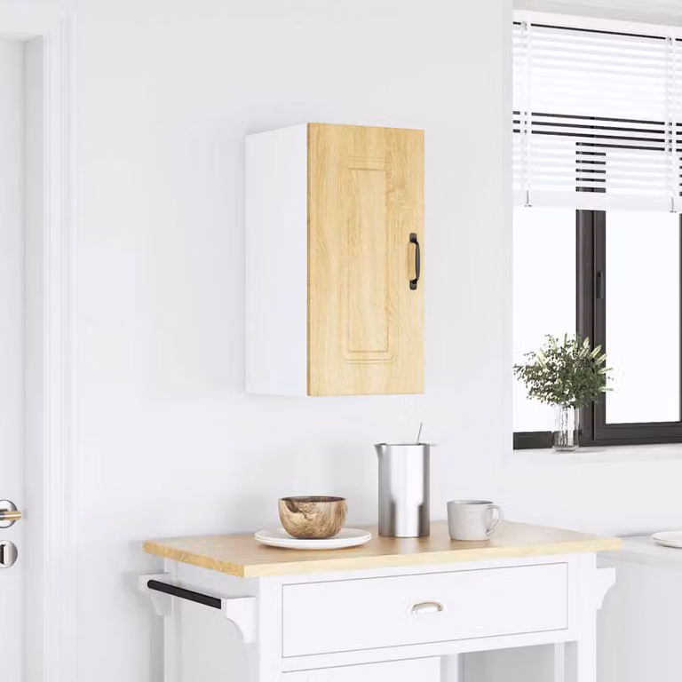 Pensile da cucina moderno vidaXL Kalmar in legno multistrato e MDF, bianco e marrone, L: 60 cm, H: 31 cm, P: 30 cm