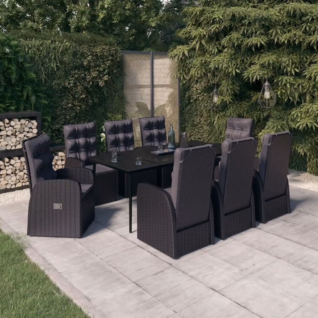 Maison Exclusive - Set da pranzo da giardino da 9 pezzi con cuscini neri