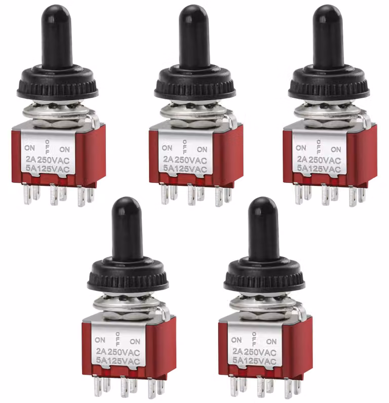Interruttore a levetta DPDT, configurazione ON-OFF-ON, 6 poli, 2A, 250V, confezione da 5 pezzi