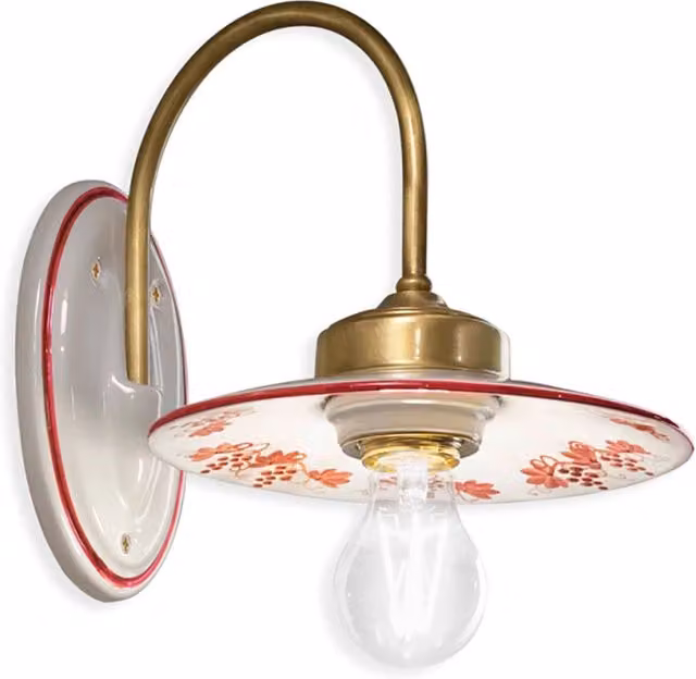 Applique Classica Asti Ferroluce in Ottone Satinato e Ceramica Multicolore con Luce E27