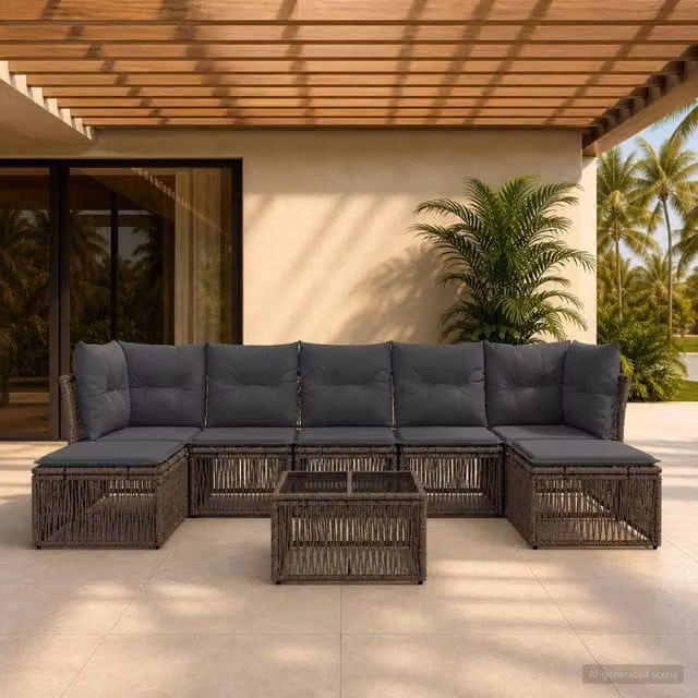 Set Divano da Giardino a L vidaXL in Polyrattan Grigio con 8 Pezzi, Tavolino e Cuscini – 1