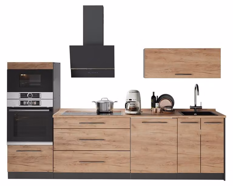 Cucina componibile Vicco Fame-Line Rovere dorato/Antracite 280 cm, PL Marmo, Model 64741