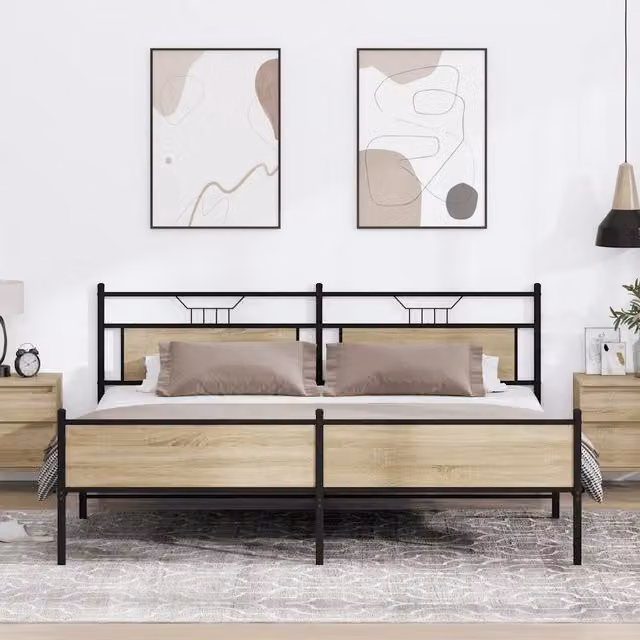 Giroletto senza Materasso in Metallo-Struttura Letto Rovere Sonoma 193x201 cm 314597