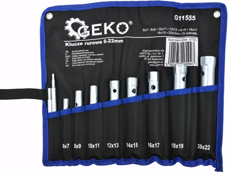 GEKO Chiavi tubolari, set da 8 pezzi, 6-22 mm G11555