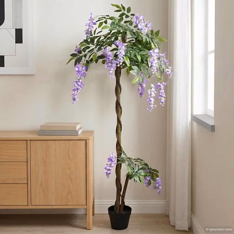 Albero di fiori di fagiolo artificiale viola vidaXL L: 80 cm, P: 18 cm, H: 160 cm
