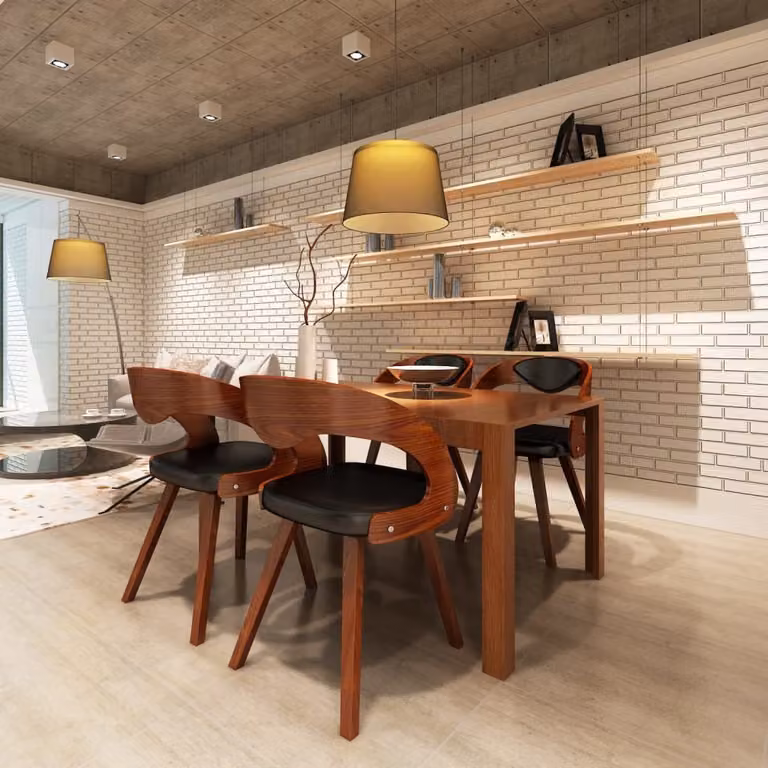 The Living Store Sedie da pranzo 4 pz. Legno curvo marrone e Similcuoio