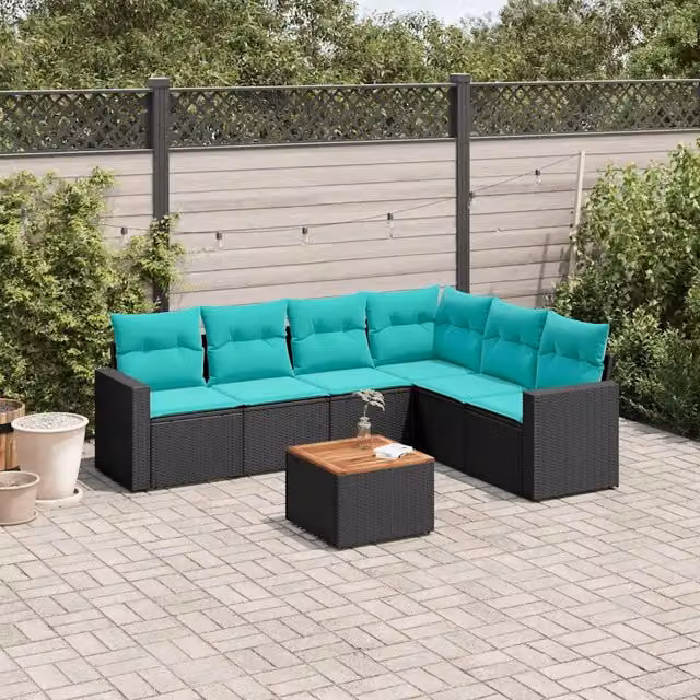 Set Divani da Giardino 7 pz con Cuscini Nero in Polyrattan 3256470