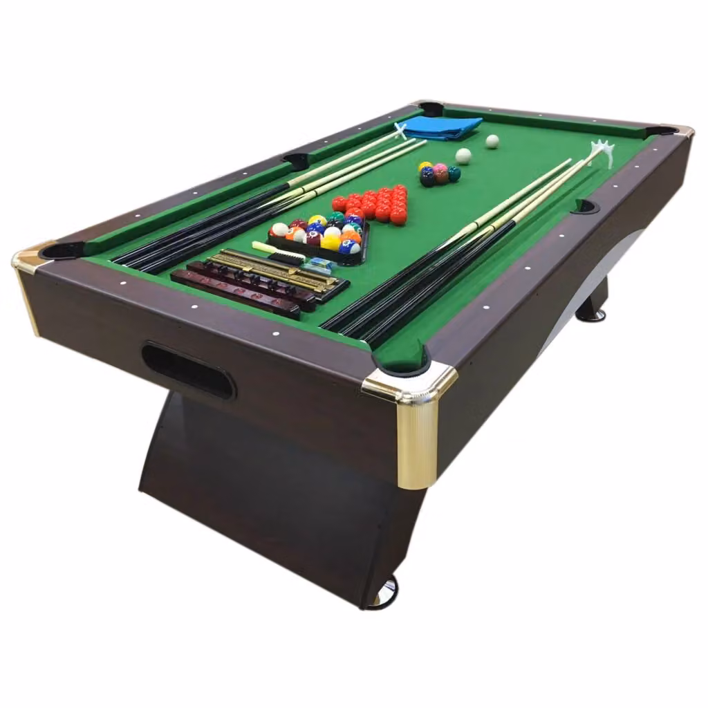 Tavolo da biliardo moderno Simbashopping in legno con accessori, colore marrone e verde, L: 240 cm, P: 137 cm, H: 80 cm – 2