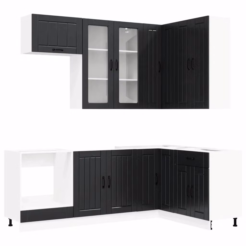 Unità Cucina Moderna vidaXL 8 Pezzi Nero con Ante in Vetro e Ripiani Aperti in MDF – 2