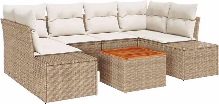 Set Divano da Giardino 7 pcs Beige e Crema polyrattan