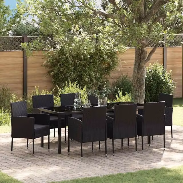 Set da Pranzo per Giardino 9 pz Nero polyrattan 3379939