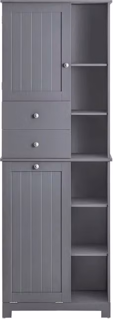 Mobile alto con portabiancheria apribile Armadietto da Pavimento Mobile bagno Grigio 60x37x170cm BZR104-DG