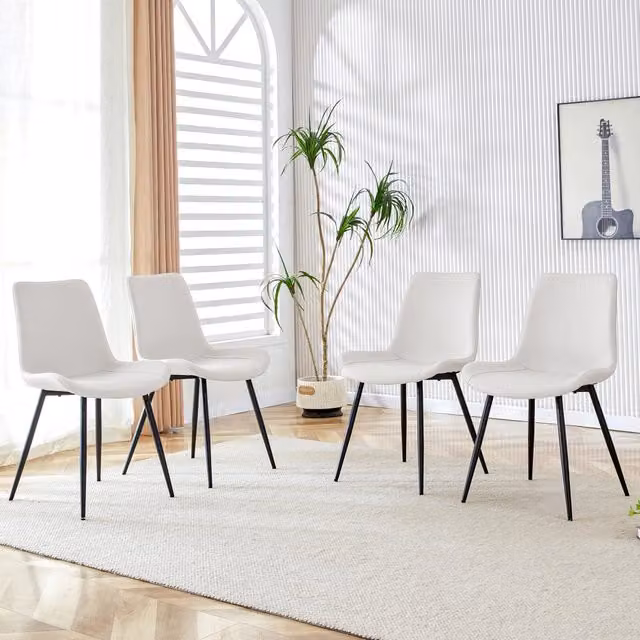 Set di 4 sedie da pranzo moderne REDOM in ecopelle bianca e metallo nero