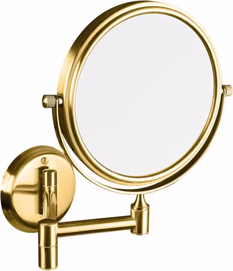 Specchio per trucco da appendere, diam. 140 mm, bifacciale, oro