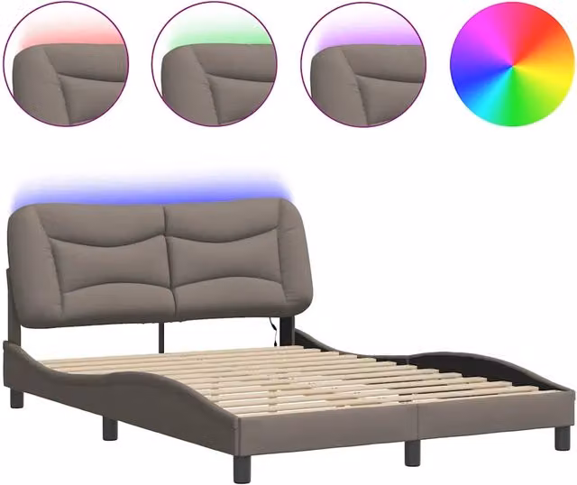 Letto matrimoniale | Letto per adulti | Giroletto con LED senza Materasso Hvar Tortora 140x190 cm in Tessuto