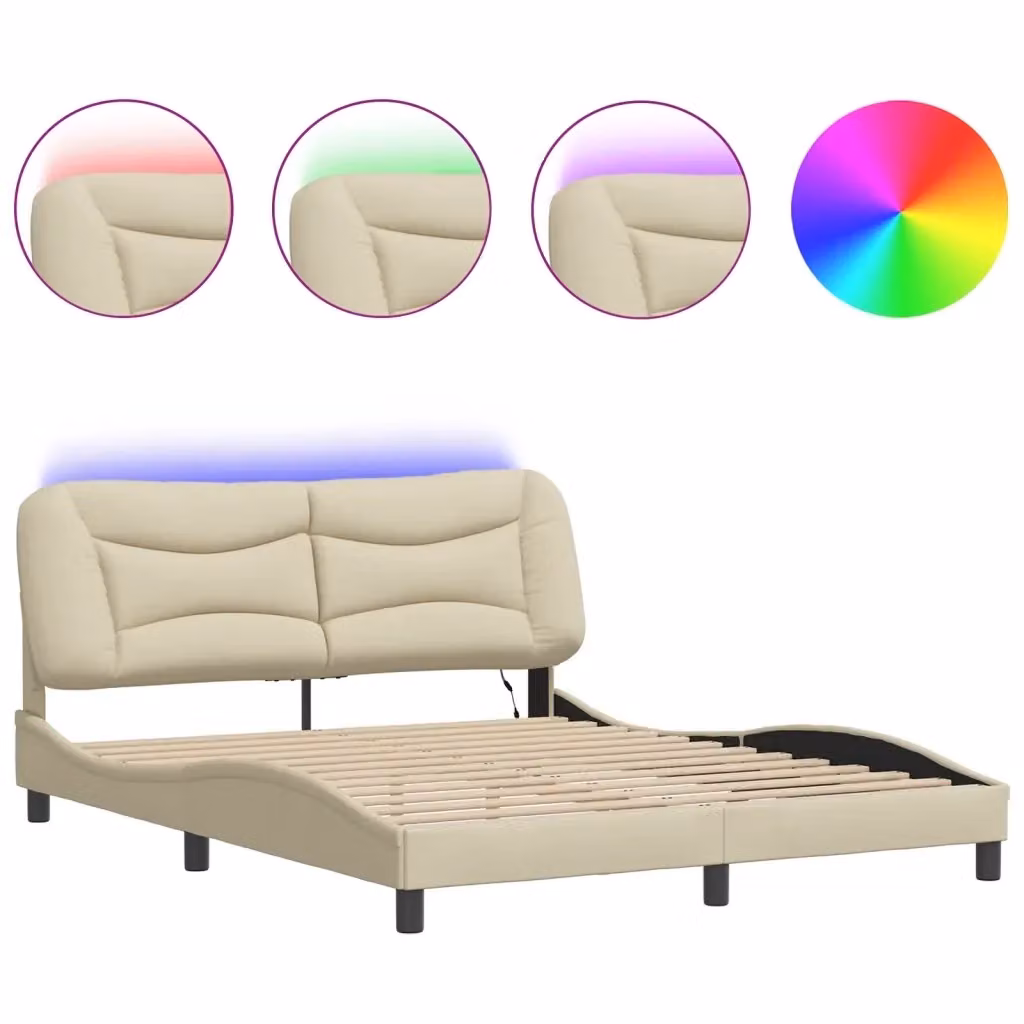 vidaXL Giroletto Hvar con LED e porte USB in tessuto beige L 160 x P 200 cm – 2