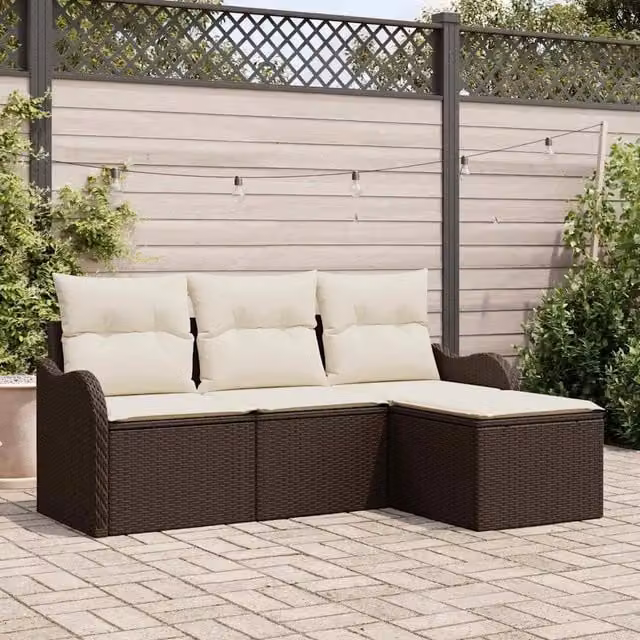Set Divano da Giardino 4 pz-Sofa da Giardino-Divanetto da esterno Marrone polyrattan 806766
