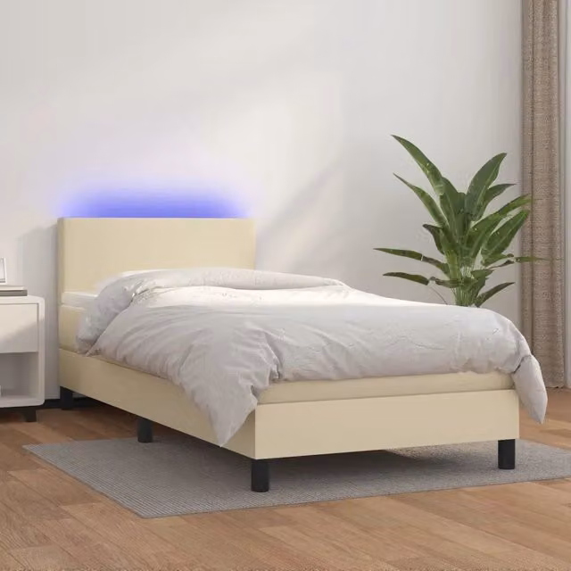 Letto a Molle Ibrido vidaXL con Materasso, Illuminazione LED Sotto il Letto e Porta USB, Beige e Bianco, L/P: 100 x 200 cm – 1