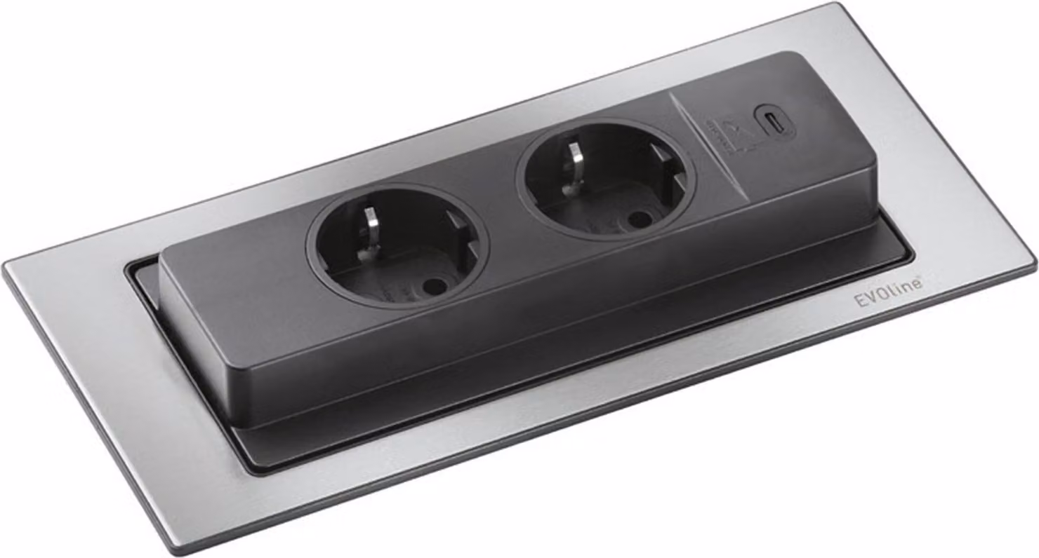 Presa da incasso per cucina EVOline BackFlip con porta USB-C a scomparsa