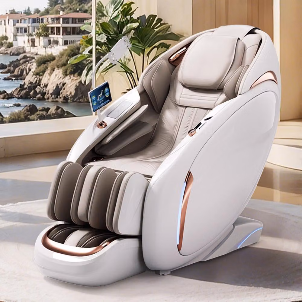 Poltrona massaggiante, funzione a gravità zero, Bluetooth e riscaldamento, poltrona massaggiante, poltrona relax con funzione di riscaldamento, poltrona massaggiante con guida SL, bianco【GH-L11】