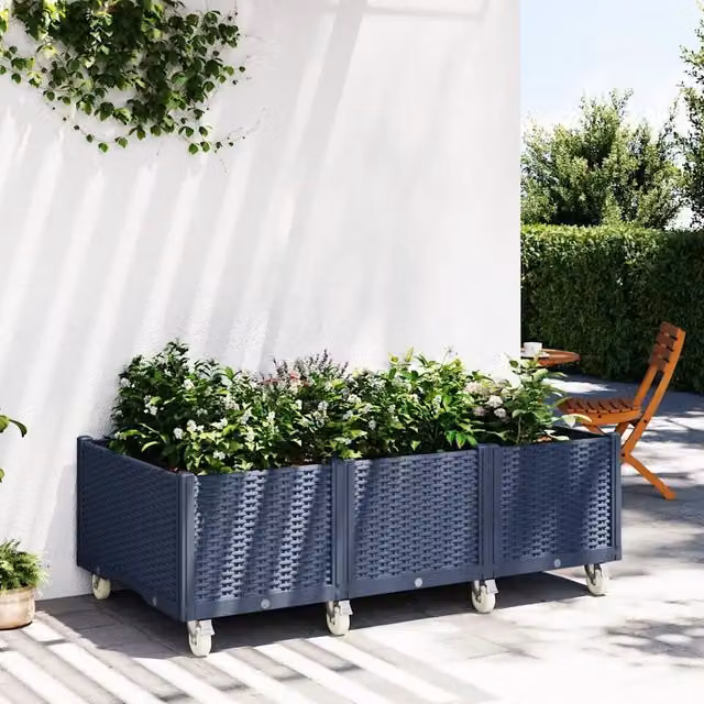 Fioriera da Giardino con Ruote-Vaso da Esterno-Fioriera Mobile Grigio Blu 150x80x54 cm in PP