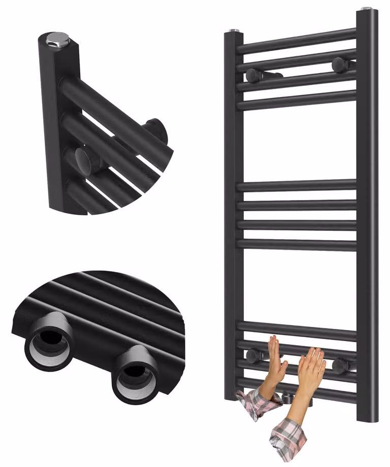 Granitan - Termoarredo bagno - Scaldasalviette 80x40 cm - Radiatore nero - portasciugamani - RAVEN