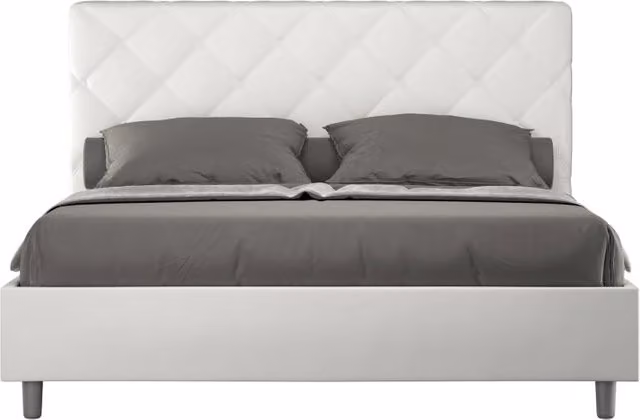 Letto imbottito Matrimoniale 160x190 cm Priya - Bianco,Similpelle,Senza rete