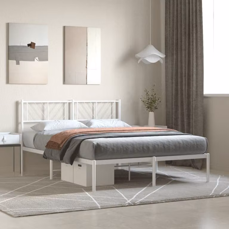 vidaXL Giroletto con Testiera in Metallo Bianco L/P/H: 200 x 120 x 90 cm