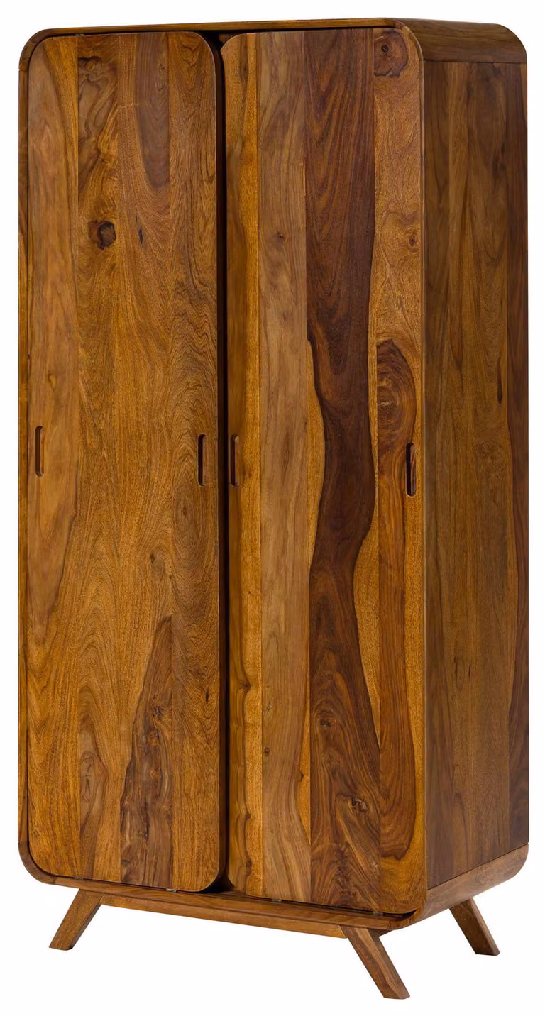 MASSIVMOEBEL24 | Armadio in legno di sheesham 90x45x180 laccato marrone chiaro MAILAND #111