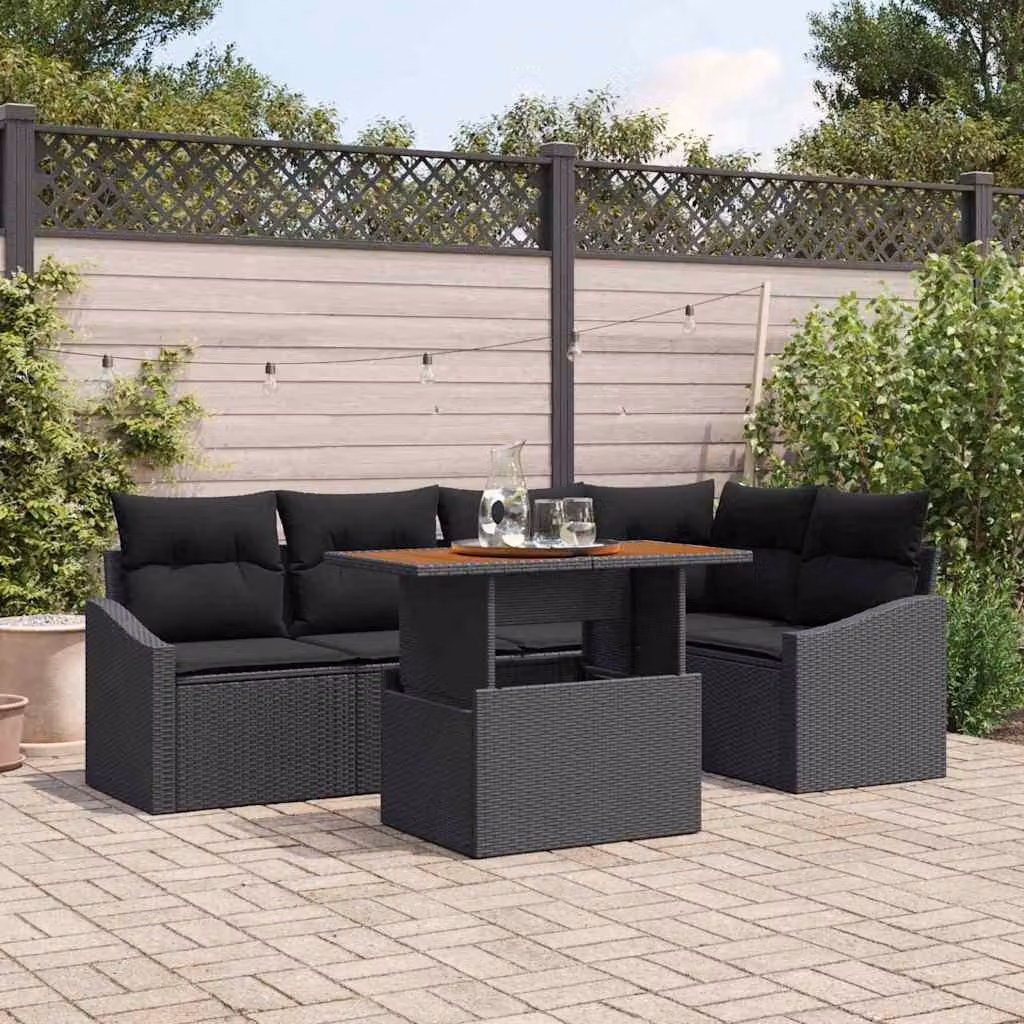 Maison Exclusive - Set da giardino composto da 6 pezzi, divano in rattan sintetico nero