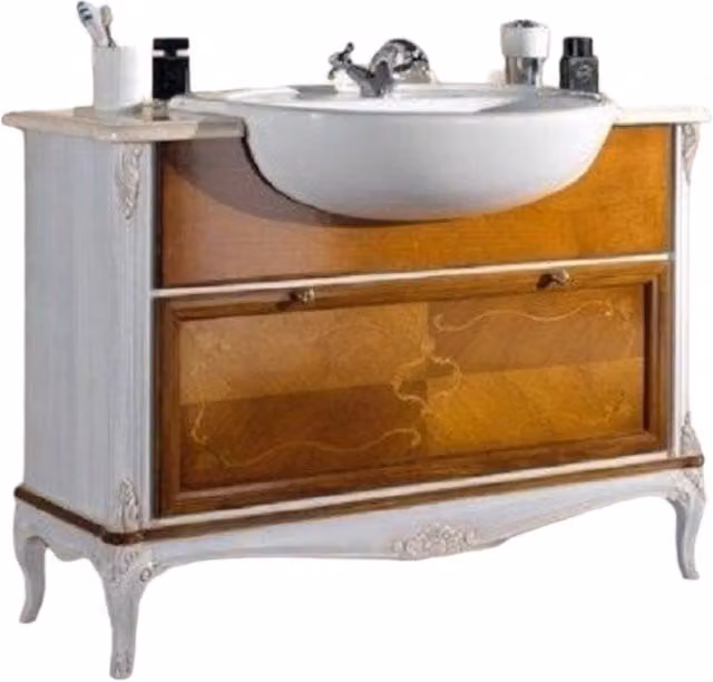 Mobile bagno stile provenzale Mobili 2G in legno color ciliegio con lavabo e piano in marmo bianco L: 111 cm, P: 61 cm, H: 85 cm