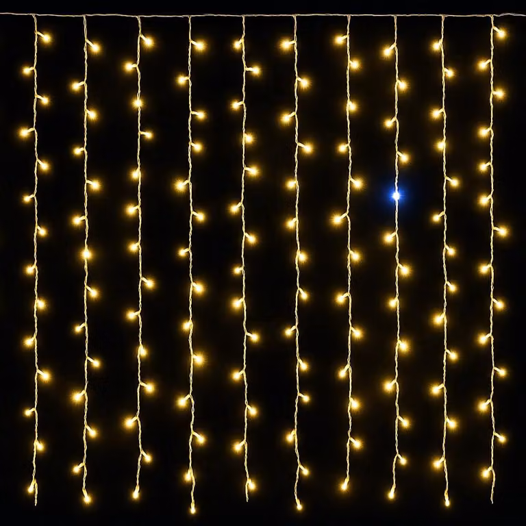 Tenda luminosa con 200 LED, lunghezza 5 metri, colore giallo, grado di protezione IP65, espandibile, effetto lampeggiante