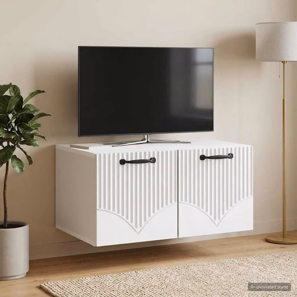 vidaXL Mobile Porta TV da Muro Bianco Moderno in MDF L: 59,5 cm, P: 41 cm, H: 30 cm