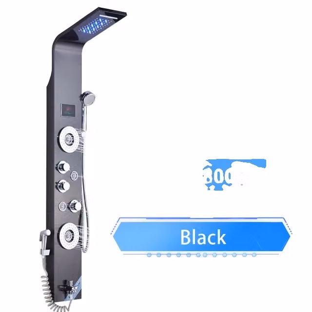 Pannello doccia a LED, doccia a pioggia, getto massaggiante SPA, nero 8006
