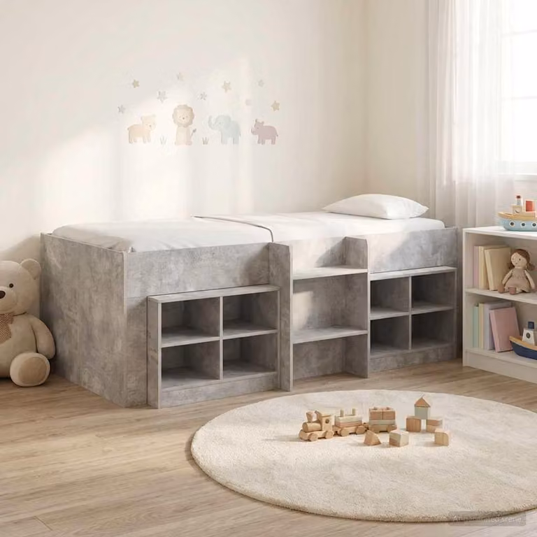Maison Exclusive - Struttura letto a soppalco con armadio, 3 pezzi, colore grigio cemento, realizzata in materiale composito di legno