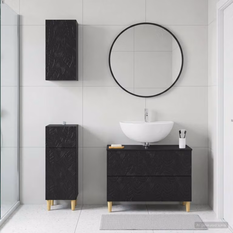 Set di armadietti da bagno moderni vidaXL DELFT in 3 pezzi, colore nero opaco, con mobile sottolavabo e pensili a muro