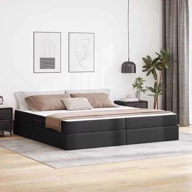 Letto con contenitore e materasso ibrido vidaXL in ecopelle nera L 200 x P 200 x H 280 cm
