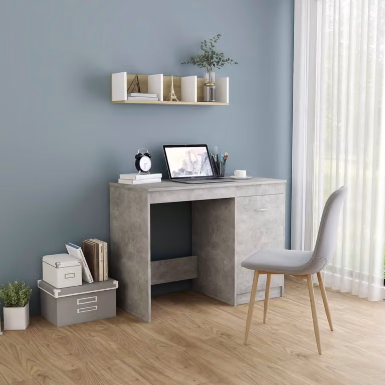 The Living Store Scrivania in cemento grigio 100x50x76 cm materiale a base di legno