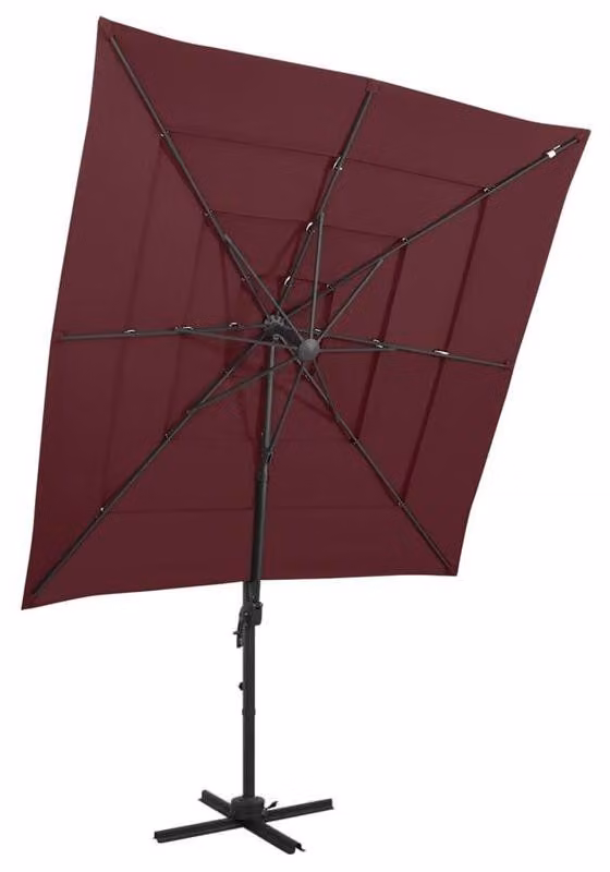 Ombrellone da giardino 250x250 cm – Parasole – Ombrellone per esterno – Ombrellone per terrazza – Bordeaux – Tessuto a 4 strati – Struttura in acciaio inossidabile