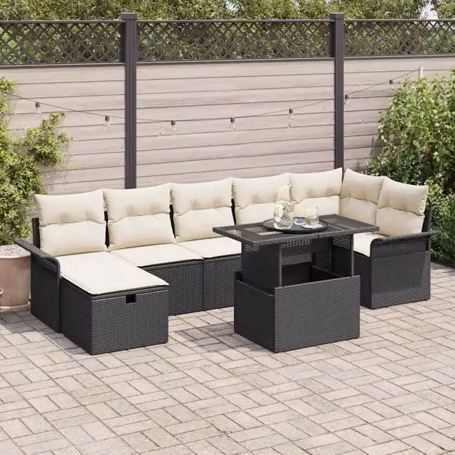 Set Divano da Giardino 8 pz Nero polyrattan 3361016