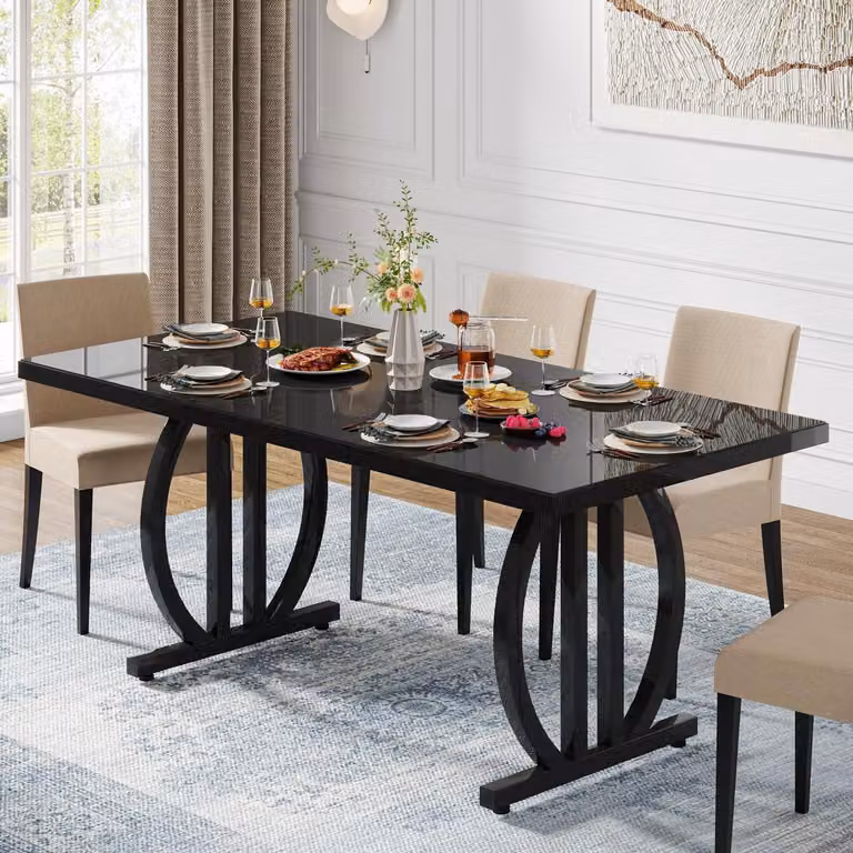 Tavolo da pranzo rettangolare, dimensioni 160x80 cm, colore nero, struttura in metallo, adatto per 4-6 persone