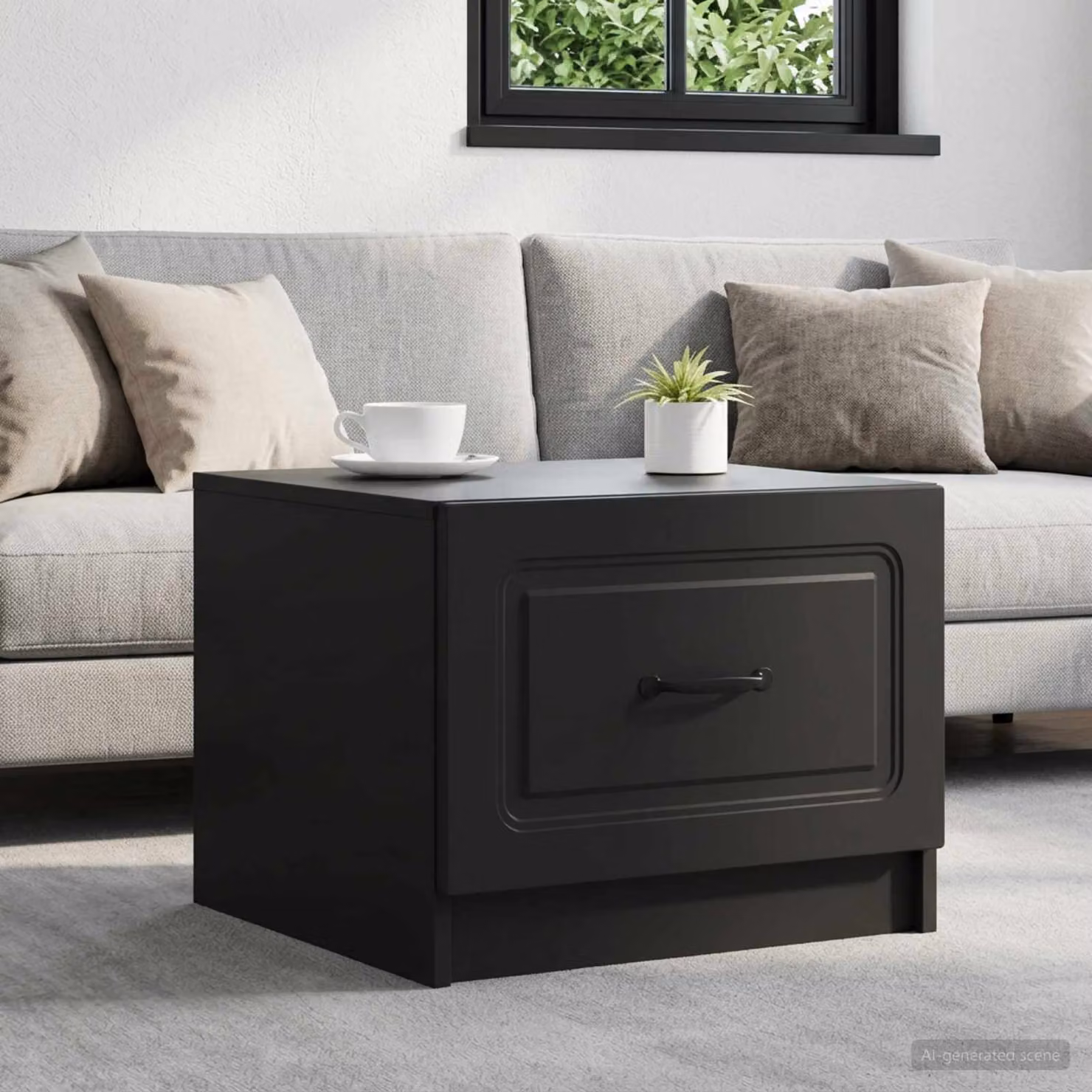 vidaXL Tavolino da salotto moderno in legno MDF nero L: 49 cm, P: 50 cm, H: 37 cm
