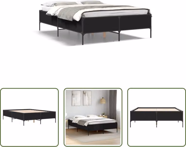 The Living Store Struttura letto nera 135x190 cm in legno e metallo