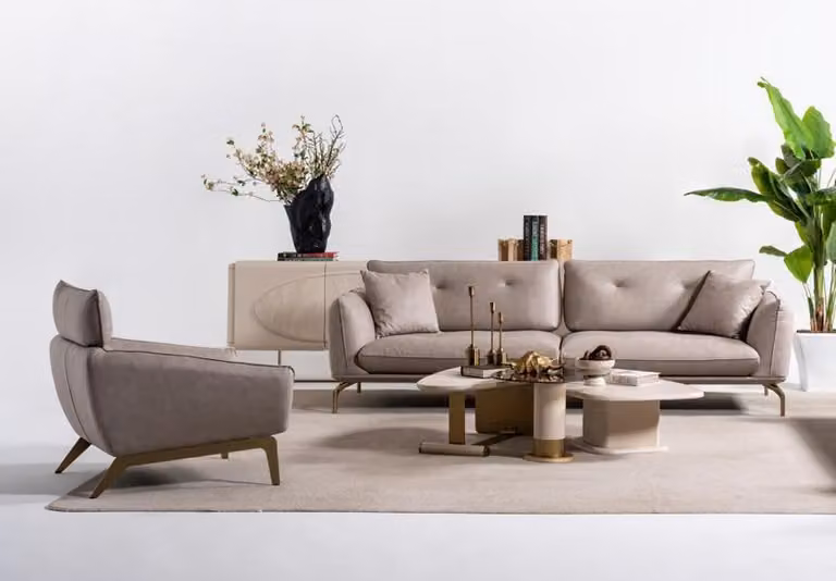 Stilvoll 3-tlg. Sofa Set Beige 4+3-Sitzer Sofa mit Sessel Wohnzimmer Couch Set