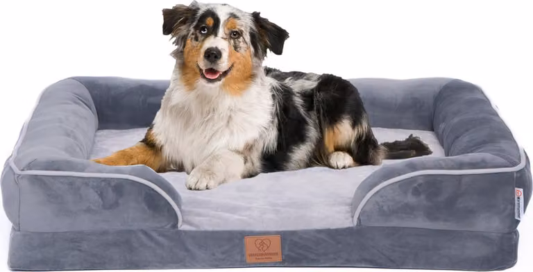 Letto ortopedico premium per cani con schiuma d'uovo, cinghia extra, rivestimento interno impermeabile, divano per cani, cuscino per cani, soffice, rivestimento sfoderabile, lavabile, 89 x 63 x 17 cm, grigio chiaro (XL)